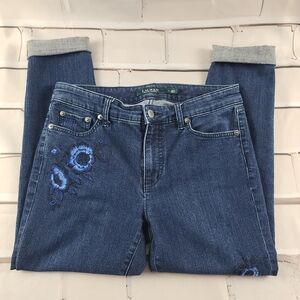 Lauren Ralph Lauren Wmn's 4 Embroidered Cropped Jeans Blue